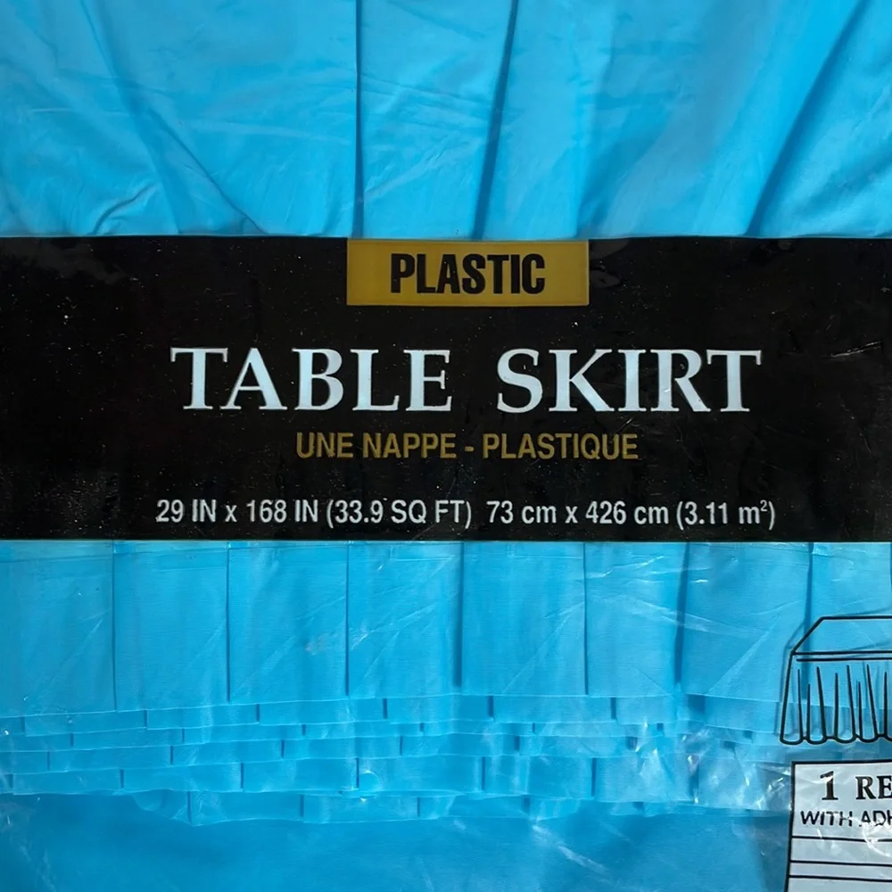 Caribbean Blue Plastic Table Cover and Caribbean Blue Plastic Table Skirt